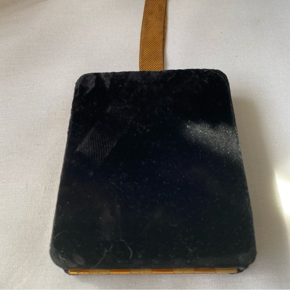 Ladies Antique Evening Purse Case Black Velvet With Pearls Gold Mesh Handle - Picture 10 of 10